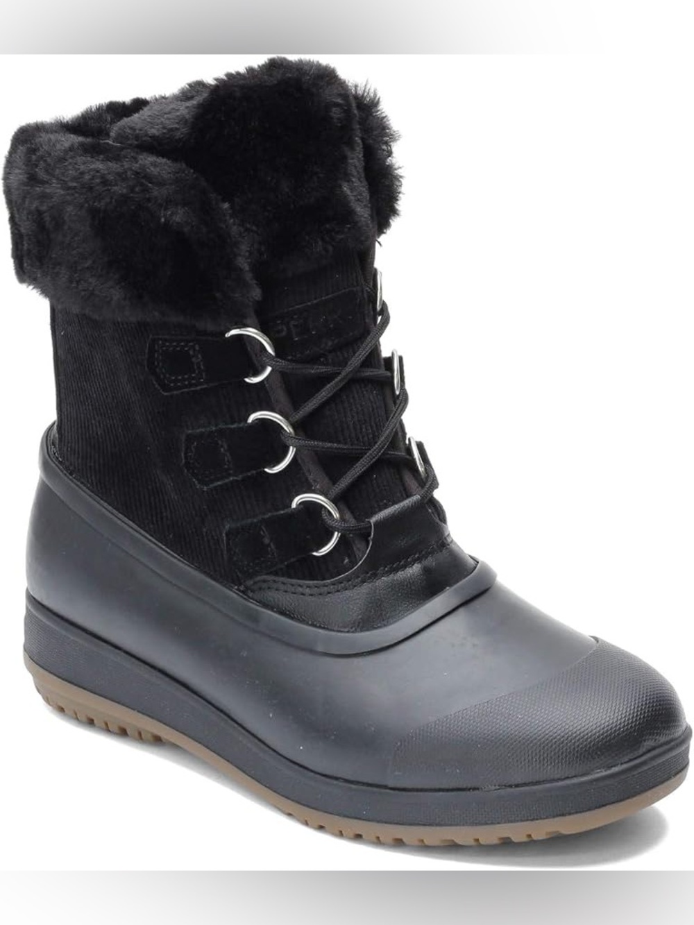 Sperry Pacifica Alpine Boot Black Rain Snow Boot Zipper Faux Fur Warm Waterproof